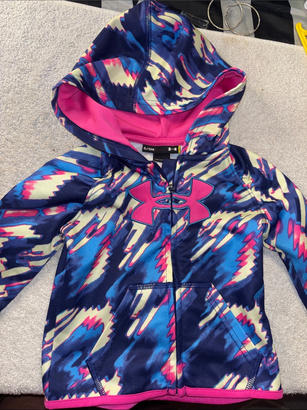 Under Armour Navy, Pink & Light Yellow Girls' Hooded Zip Jacket